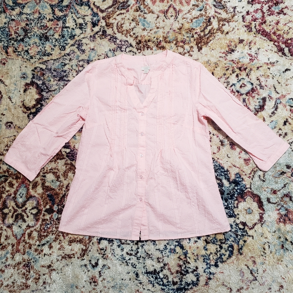 Talbots Cotton Swiss Dot Button Down Shirt Blouse Pink Size Small